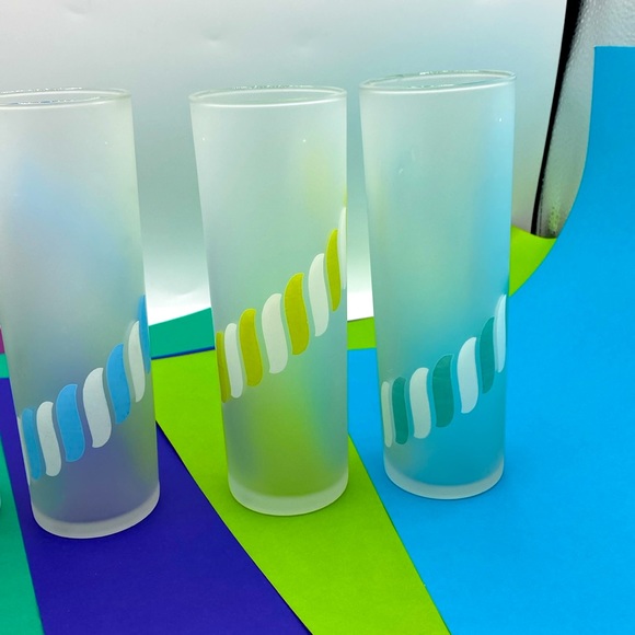 Vintage 1940’s Mid-Century Modern Libbey Candy Stripe Glasses - Picture 2 of 5